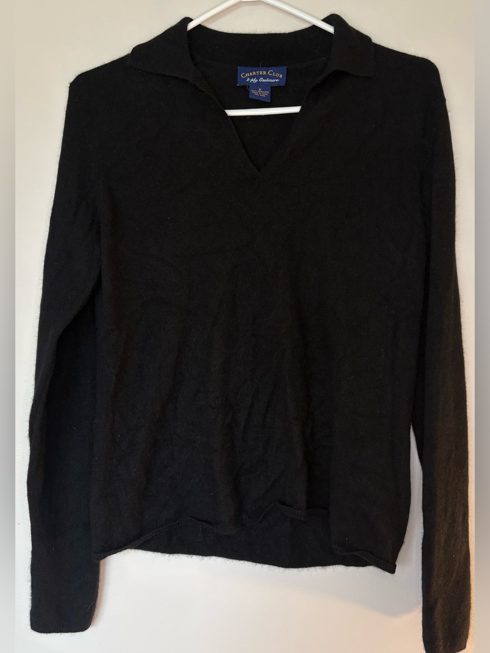 Charter Club Black V-Neck Collared Women's Sweater